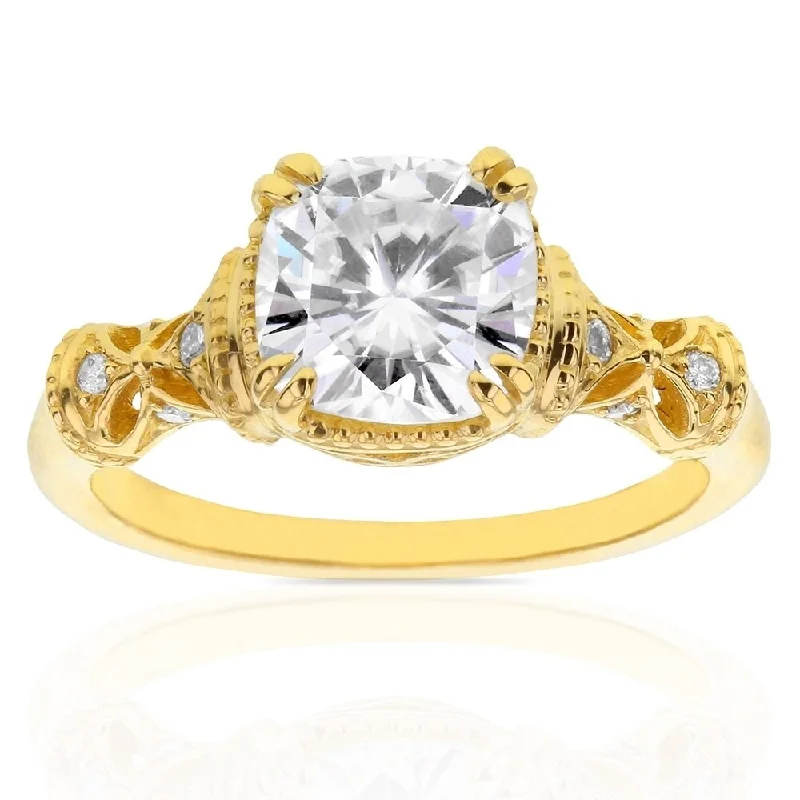 Annello by Kobelli 14k Yellow Gold 1 3/4ct TGW Moissanite and Diamond Accent Ornate Antique Art Nouveau Ring