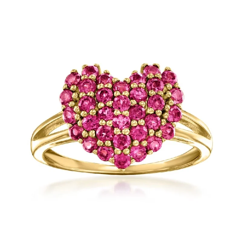 Yellow Gold Over Sterling Silver Rhodolite Garnet Gemstone Heart Shape Rings