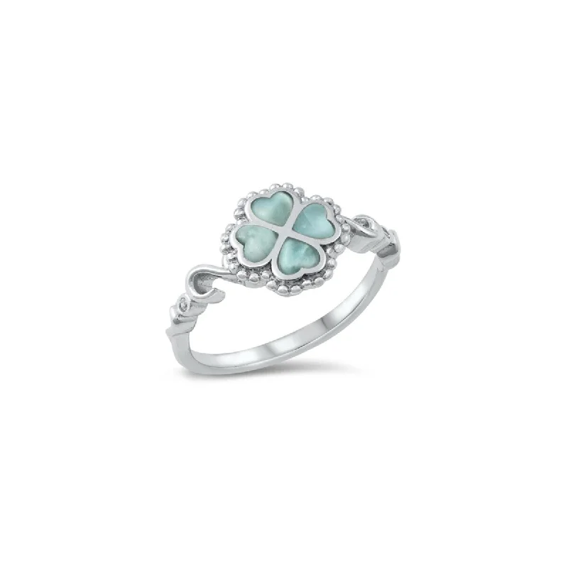 Larimar & Sterling Silver Four Leaf Clover Ring