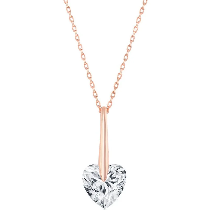 Classic Women's Necklace - Rose Gold Plated Sterling Silver 10mm Heart CZ | M-6779-RG