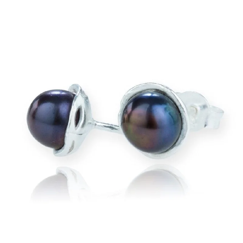 Lavan Black Peacock Pearl Stud Earrings