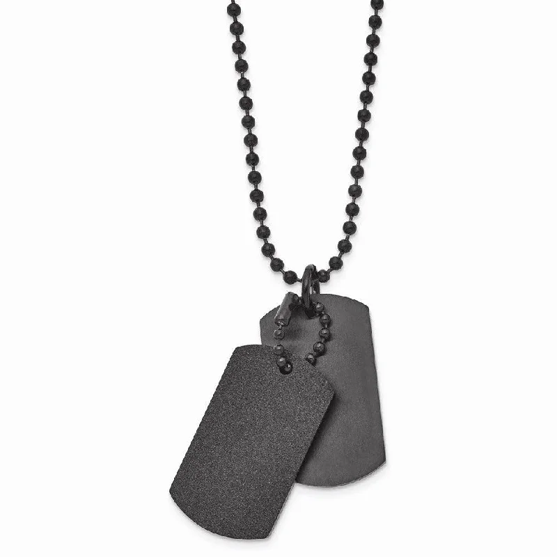 Stainless Steel Brushed and Laser Cut Black IP Double Dogtag Necklace