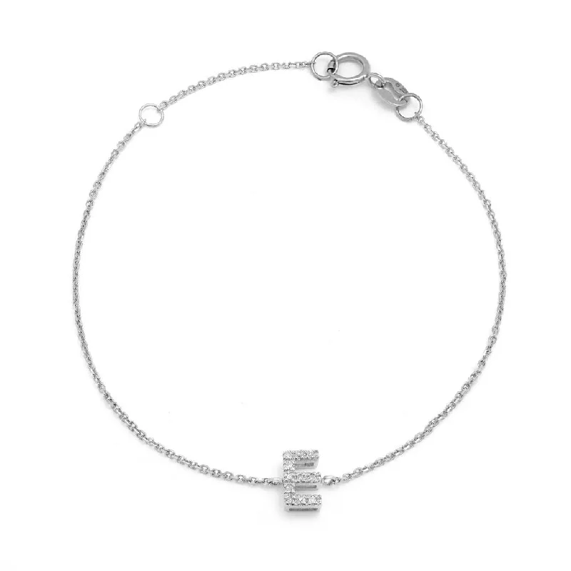 14K White Gold Diamond Initial "E" Bracelet