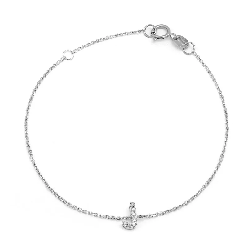 14K White Gold Diamond Initial "J" Bracelet