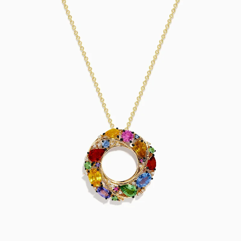 Watercolors 14K Yellow Gold Multi Sapphire and Diamond Pendant