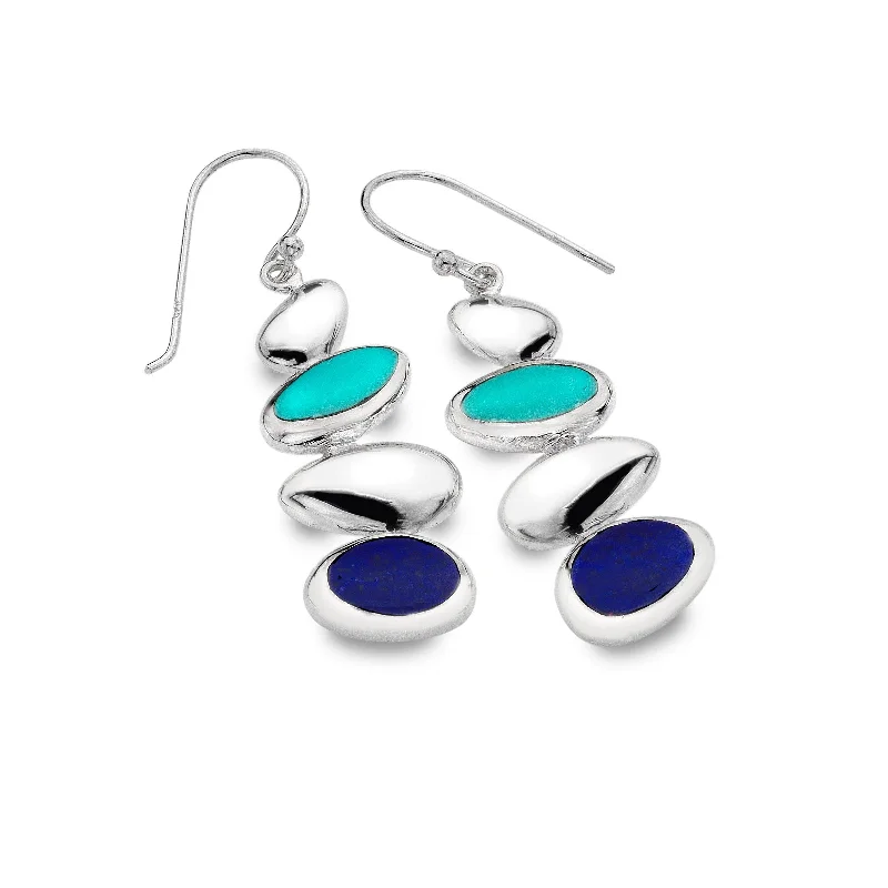 Sea Gems Turquoise and Lapis Pebbles Drop Earrings