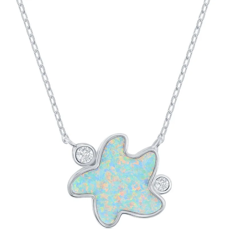 Opalata Women's Necklace - Sterling Silver White Inlay Opal and CZ Starfish | M-6860