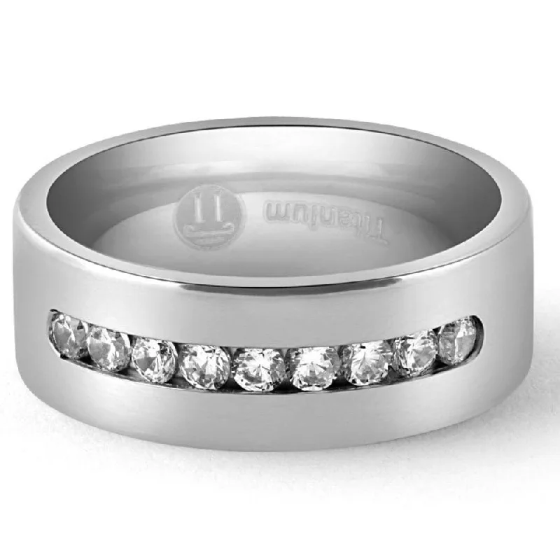 Men's Brushed Titanium 8mm Ring Moissanite Wedding Band