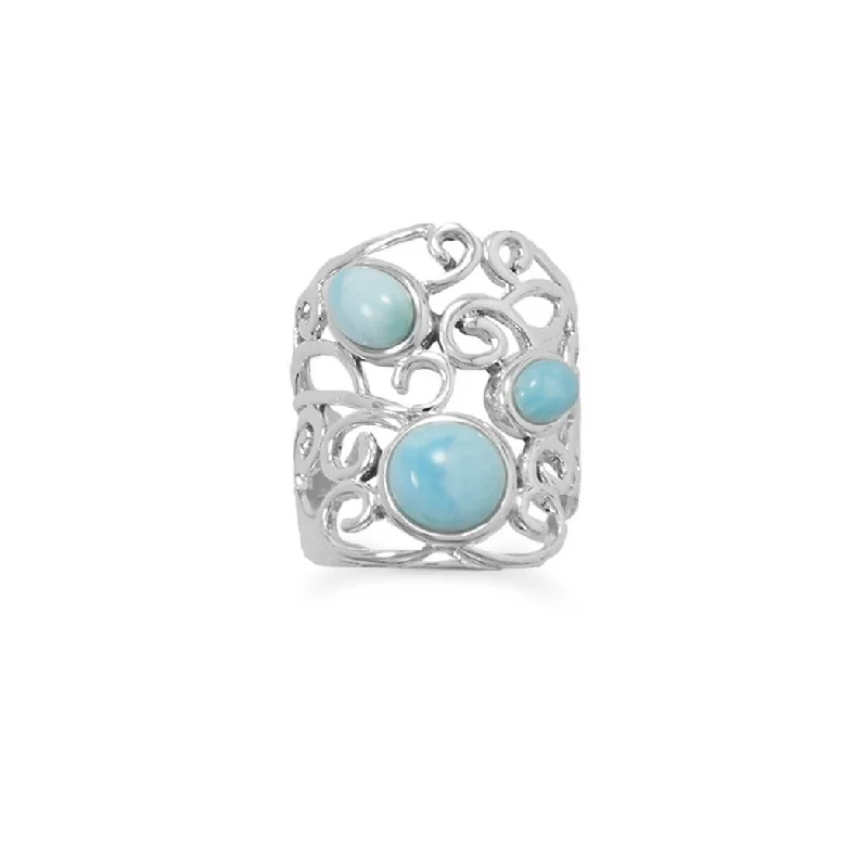 Curata 925 Sterling Silver Polished Ornate Larimar Ring