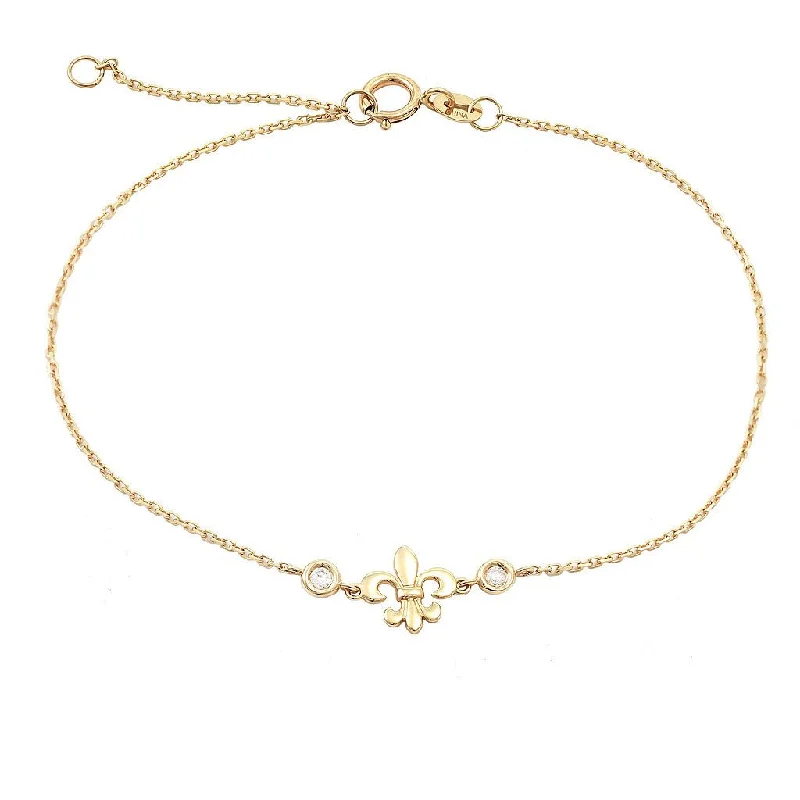 14K Gold Fleur De Lis Bracelet With Diamonds