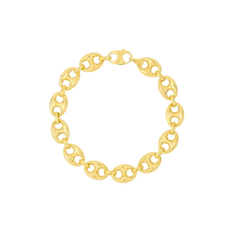 14K Yellow Gold 10.00mm Puff Mariner Chain with Fancy Oval Lobster Lock Bracelet