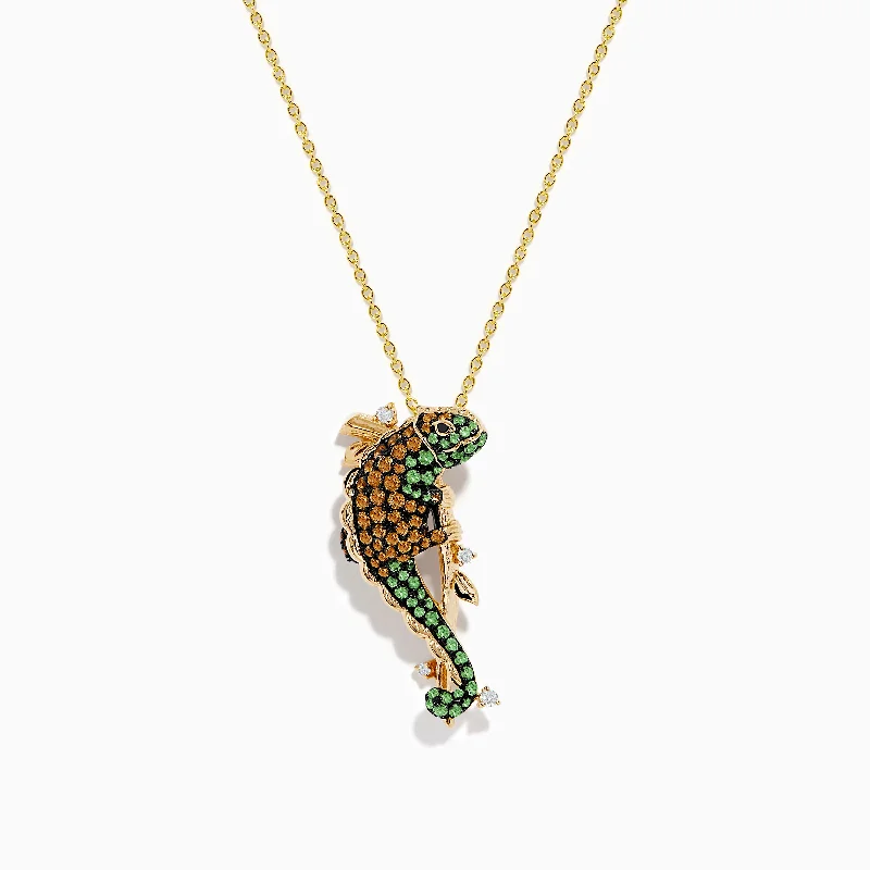 Safari 14K Yellow Gold Diamond, Citrine and Tsavorite Lizard Pendant