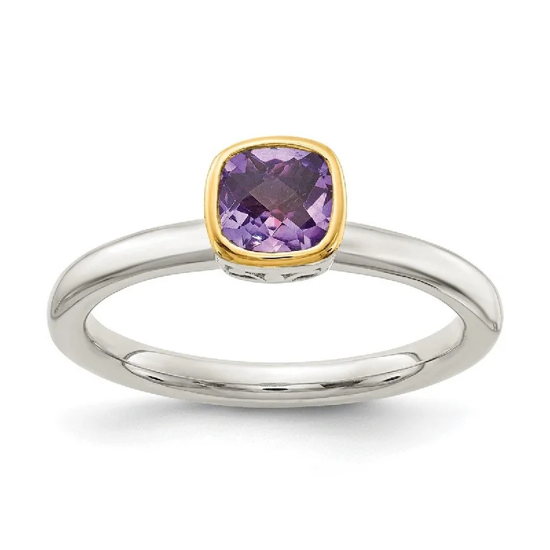 Curata 925 Sterling Silver With 14k Accent Amethyst Ring