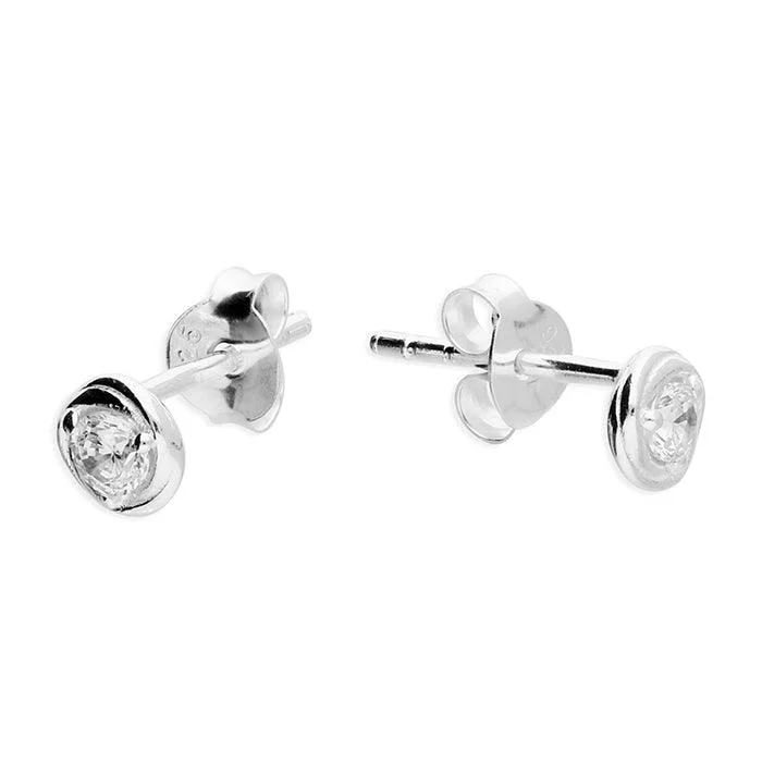 3mm Cubic Zirconia in a Small Twist Silver Stud Earrings