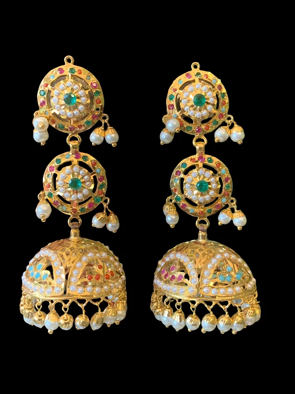 DER358  jadau jhumka - navratan ( READY TO SHIP )