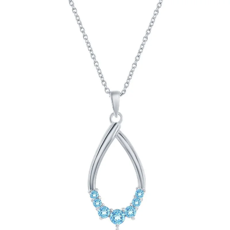 Classic Women's Necklace - Sterling Silver Swiss Blue Topaz Pear-shaped | M-6983