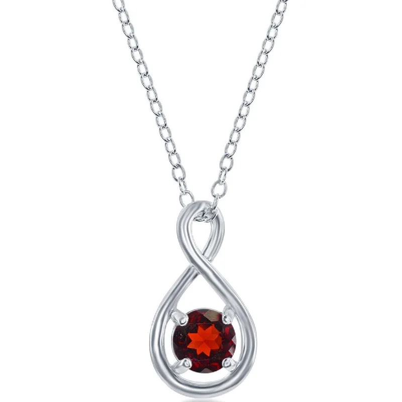 Classic Women's Necklace - Sterling Silver Round 5mm Garnet Gemstone Infinity | M-6972