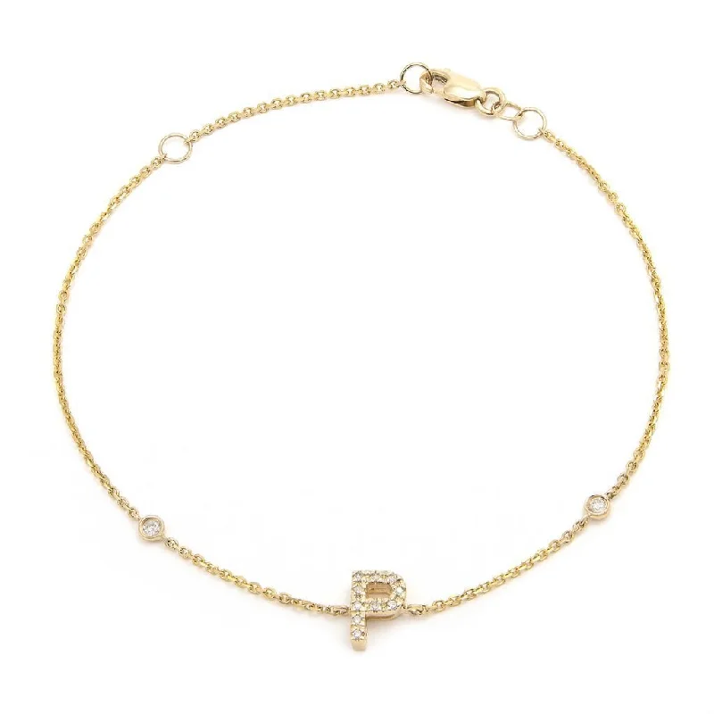 14K Gold Initial "P" Bracelet With Diamonds