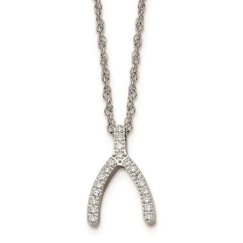 Stainless Steel w/CZ Wishbone Necklace