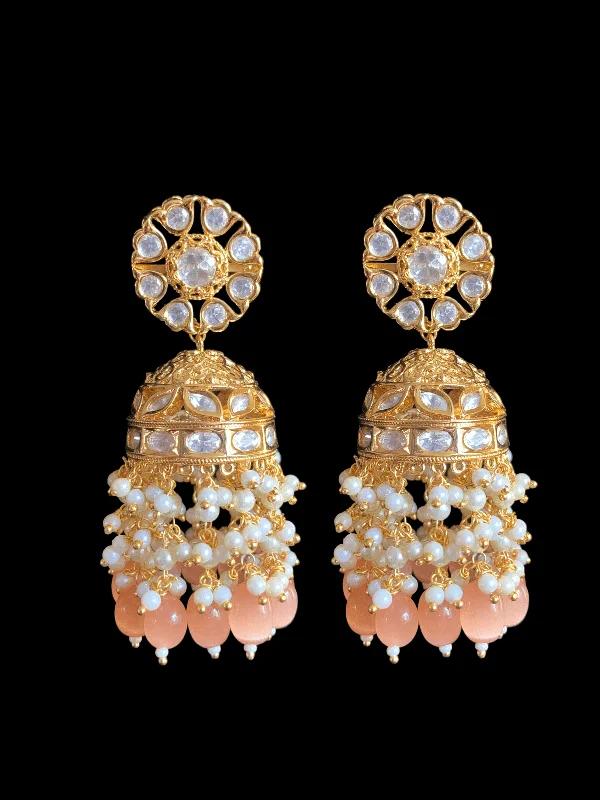 DER335 Shefa  polki jhumka - Peach ( READY TO SHIP )