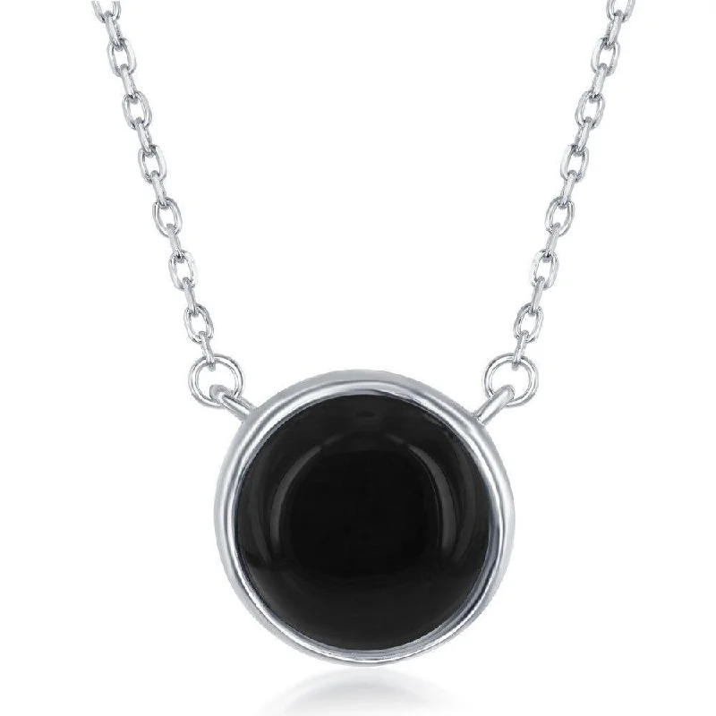 Sterling Silver Round Onyx Bezel Set Necklace