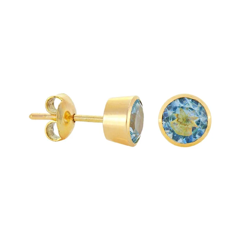 Simon Alexander 9ct Yellow Gold and Aquamarine Round Stud Earrings