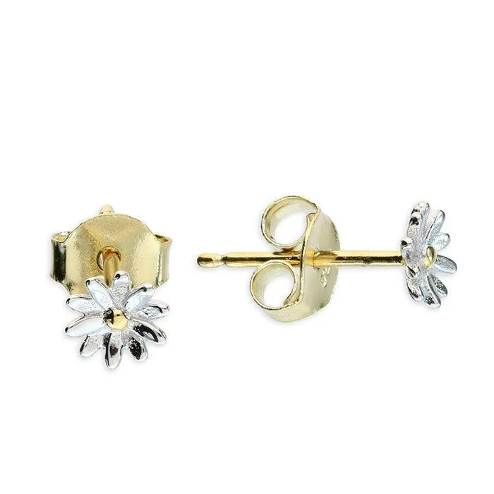 Two-Tone Gold Plated Daisy Stud Earrings