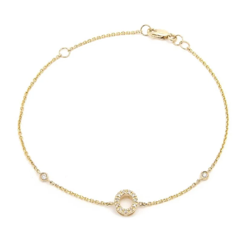 14K Gold Initial "O" Bracelet With Diamonds