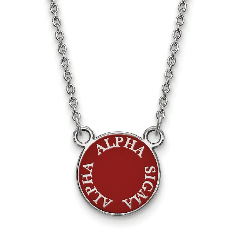 Sterling Silver Alpha Sigma Alpha Small Enamel Disc Necklace