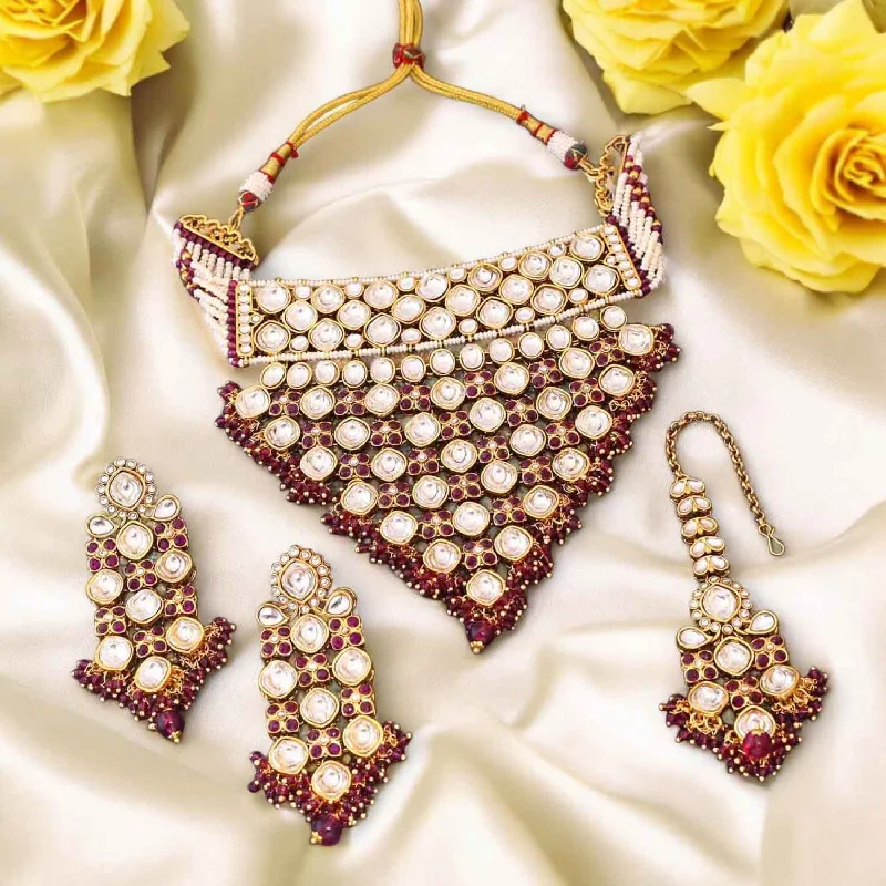 Wine Urmisha Kundan Jewellery Set