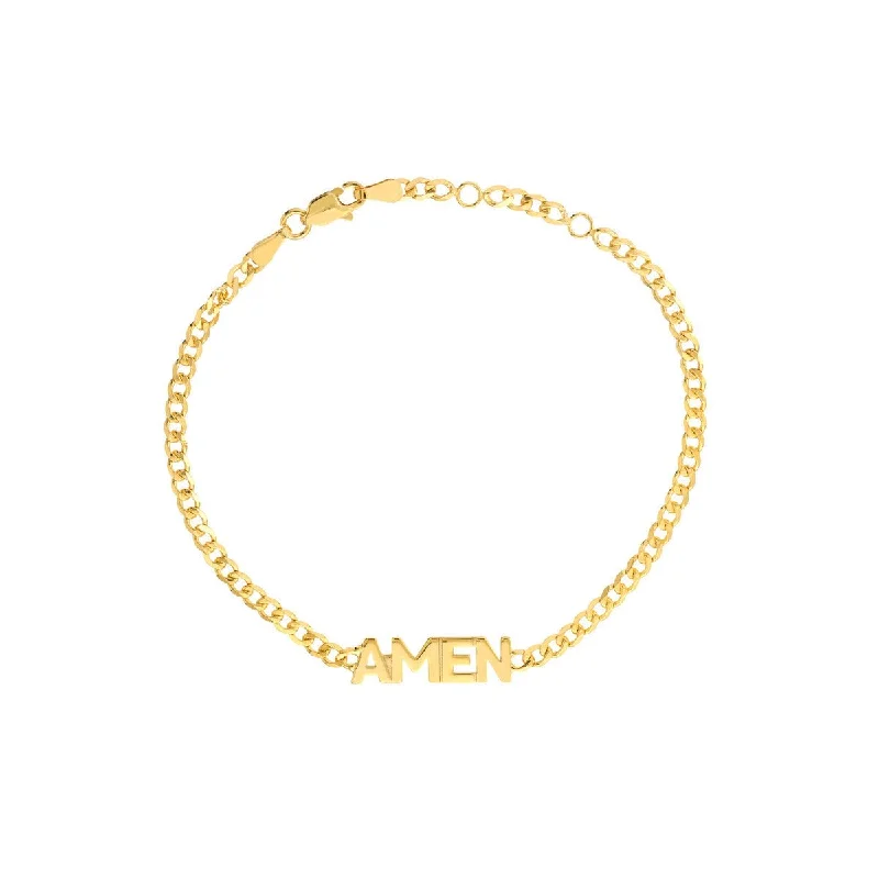 14K Yellow Gold Amen on Curb Chain Adjustable Bracelet