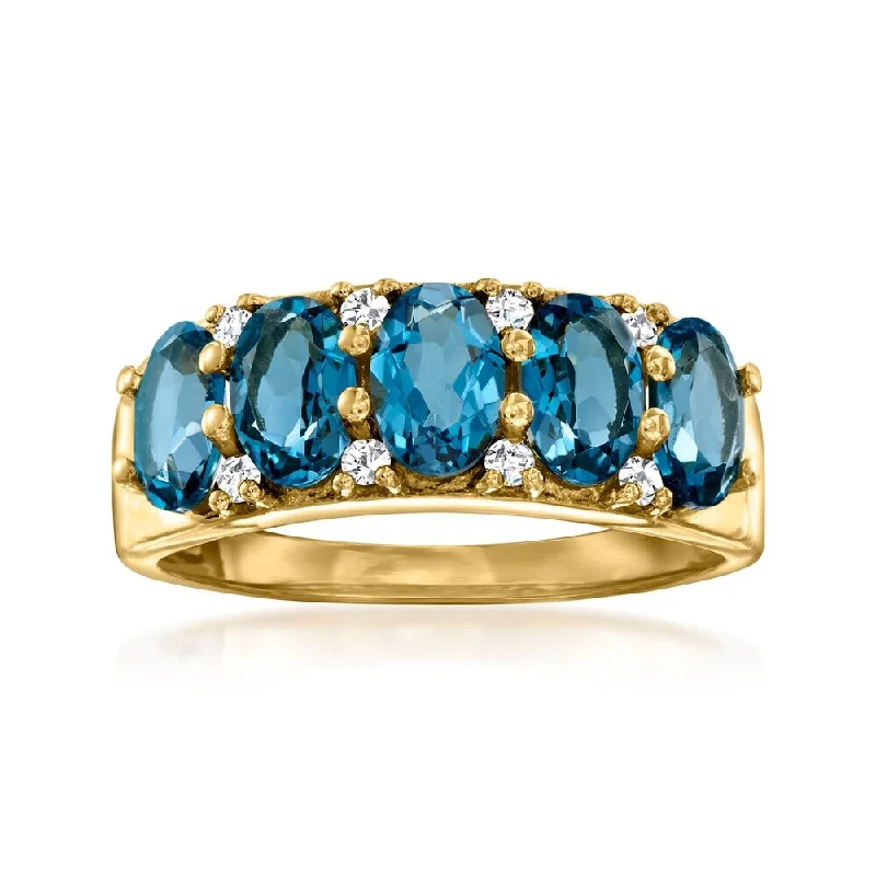 925 Sterling Silver Over yellow Gold Plated London Blue Topaz With White Zircon Gemstone Ring