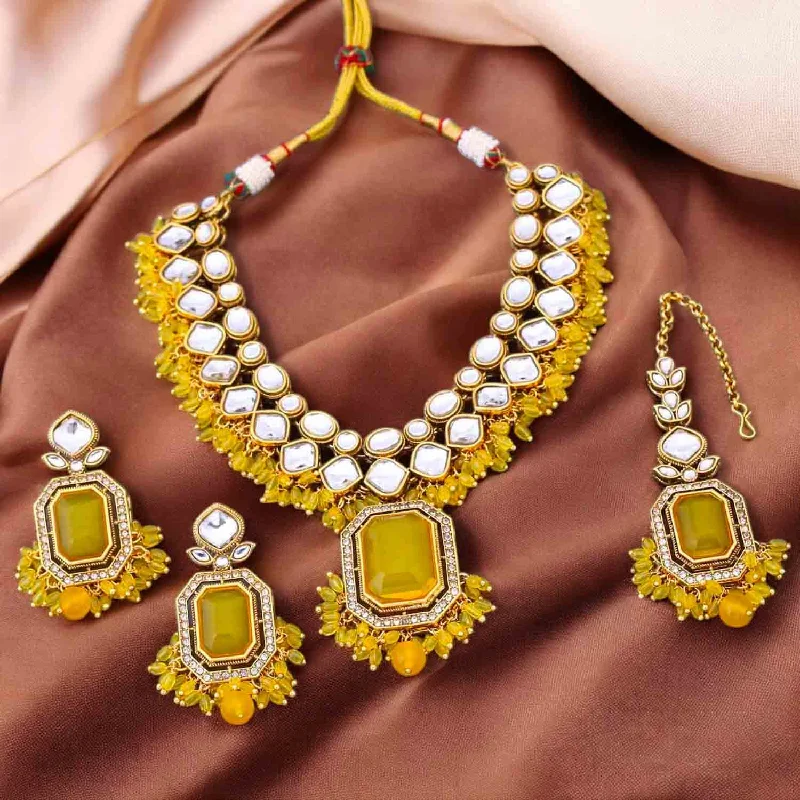 Lemon Kuntala Kundan Jewellery Set