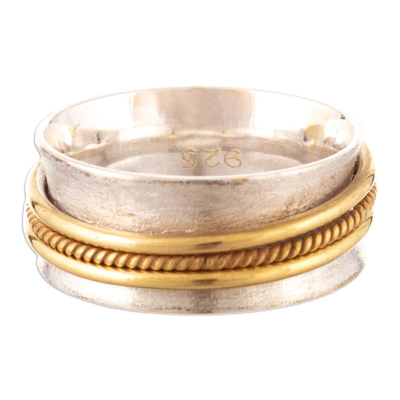 Novica Handmade Glance At Saturn Gold-Accented Meditation Ring