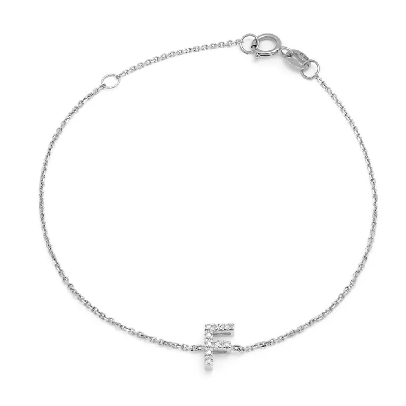 14K White Gold Diamond Initial "F" Bracelet