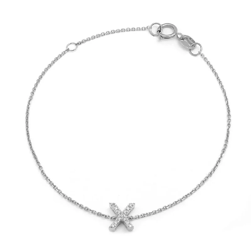 14K White Gold Diamond Initial "X" Bracelet