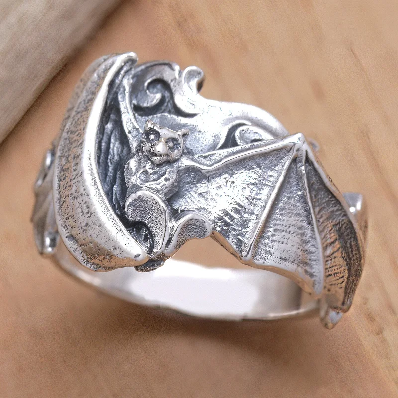 Novica Handmade Bat In Motion Sterling Silver Cocktail Ring