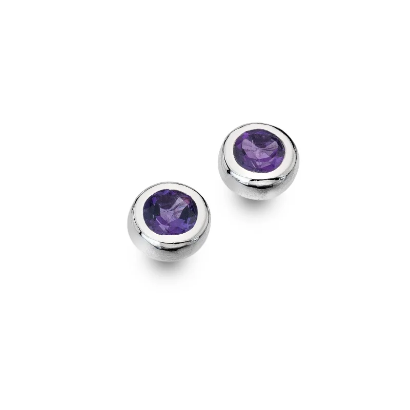 Sterling Silver and Amethyst Round Stud Earrings