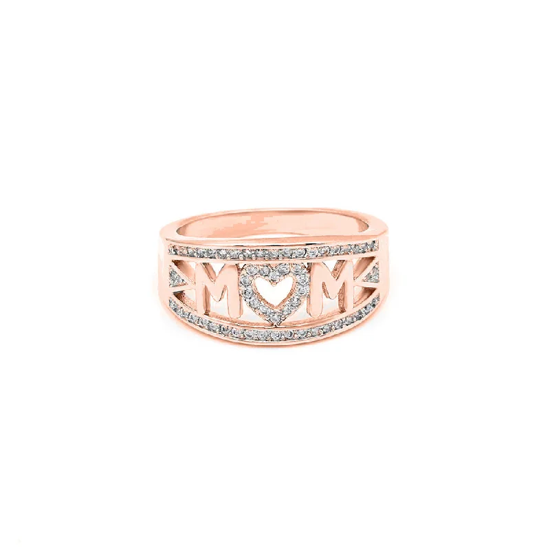 18K Rose Gold Plated Pave "MOM" Ring