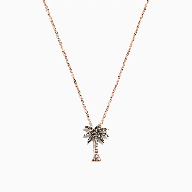 Novelty 14K Rose Gold Diamond Palm Tree Pendant, 0.10 TCW