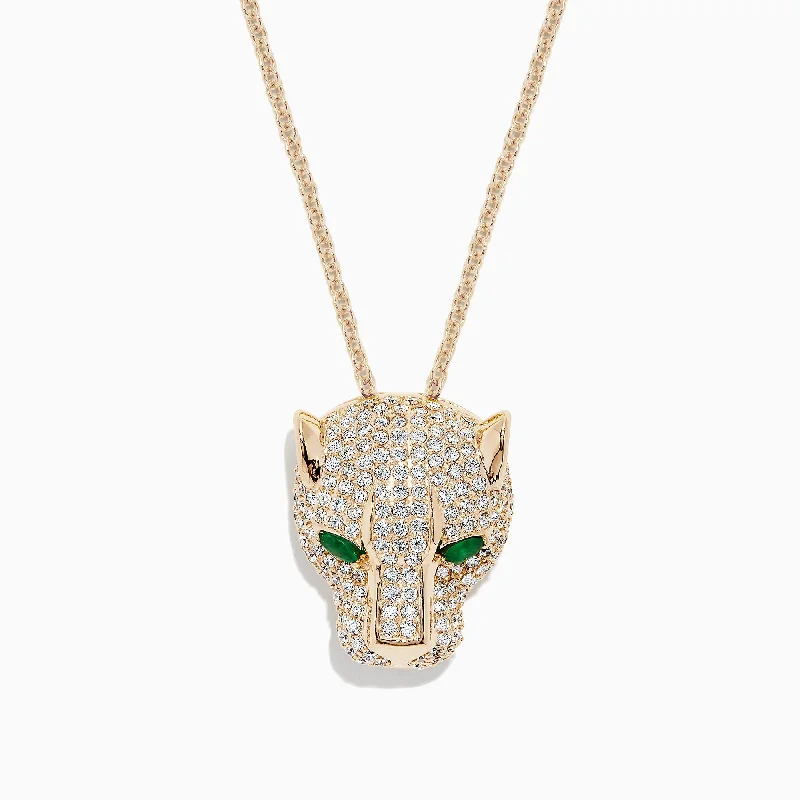 Signature 14K Yellow Gold Diamond & Emerald Panther Pendant, 3.23 TCW