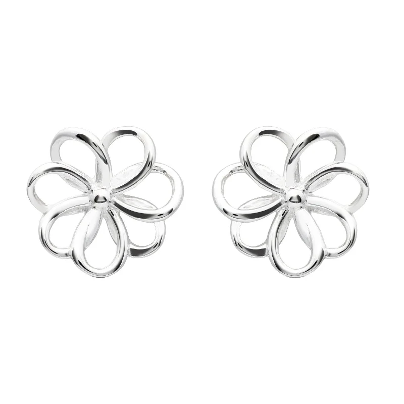 Unique & Co Sterling Silver Flower Outline Stud Earrings