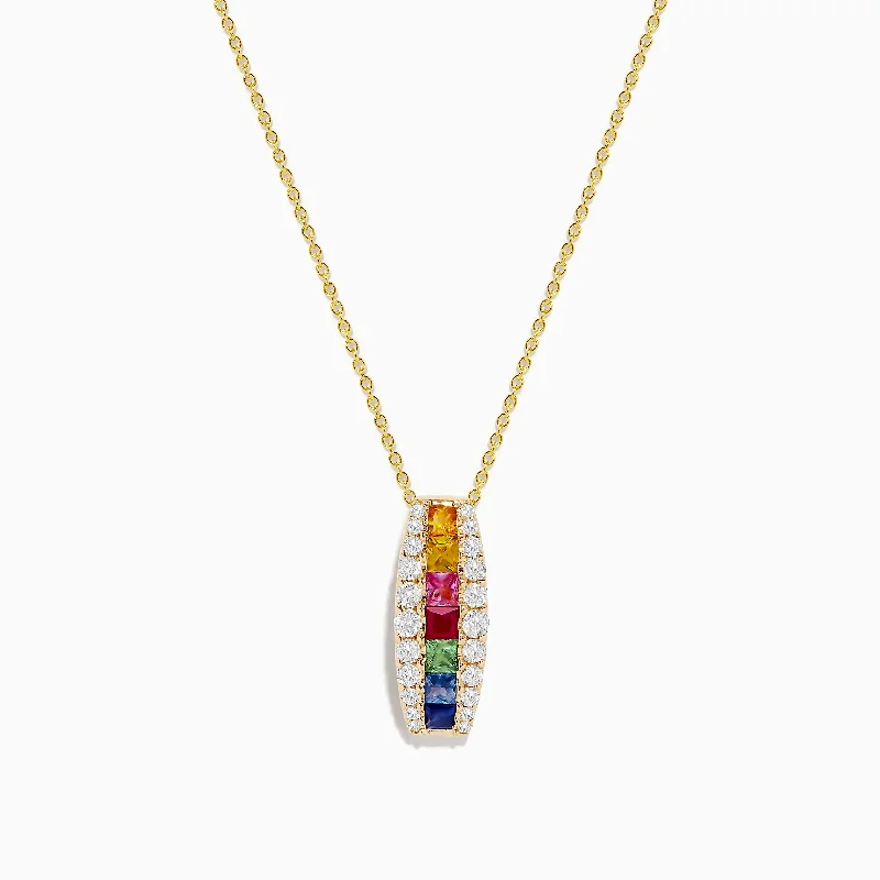 Watercolors 14K Yellow Gold Multi Sapphire and Diamond Pendant