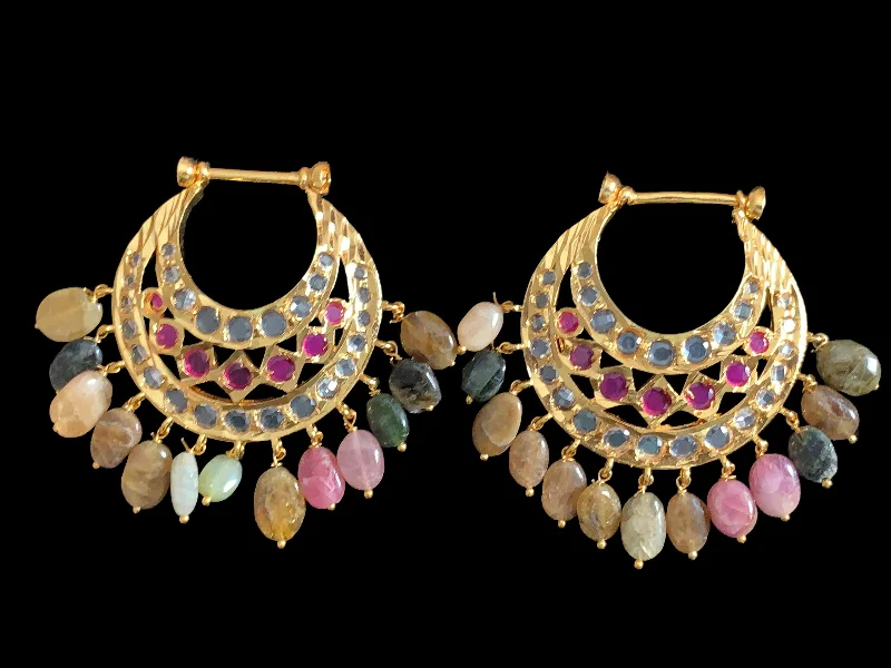 DER354 Yeshma gold  plated chandbali with tourmaline beads ( READY TO SHIP )