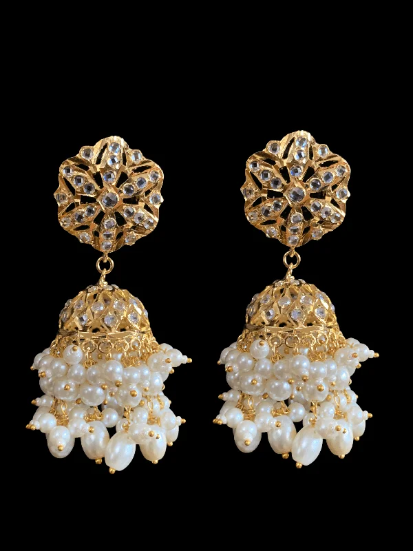 DER327 Meera  hyderabadi jhumka in pearls - large ( READY TO SHIP)