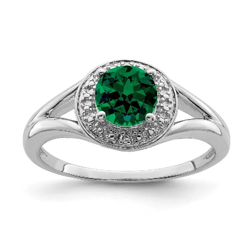 Curata 925 Sterling Silver Polished Diamond and Created Emerald Ring