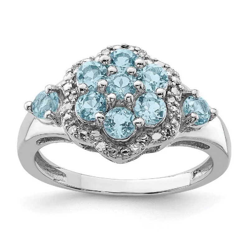 Curata 925 Sterling Silver Diamond and Light Swiss Blue Topaz Ring