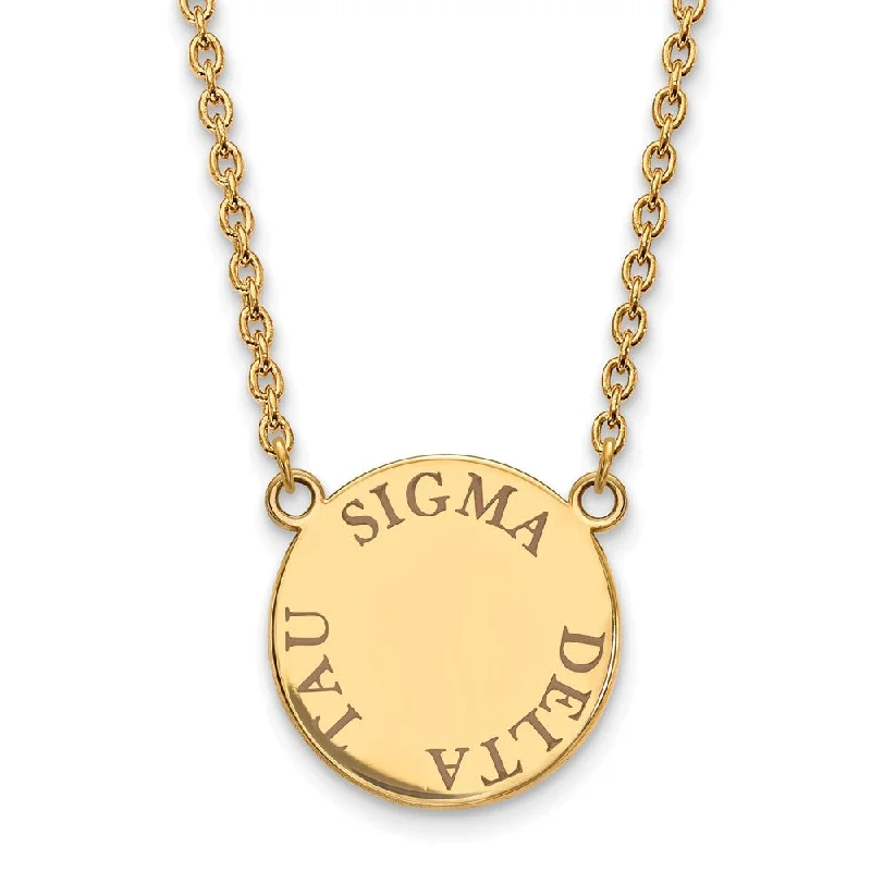 14K Plated Silver Sigma Delta Tau Large Brown Enamel Necklace