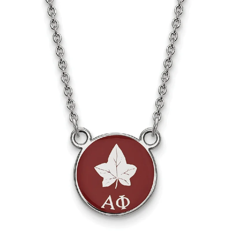 Sterling Silver Alpha Phi Small Red Enamel Logo Necklace