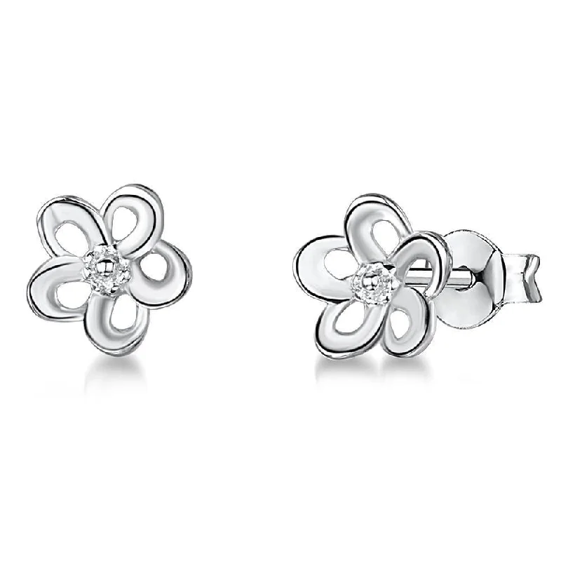 Sterling Silver and Cubic Zirconia Flower Studs